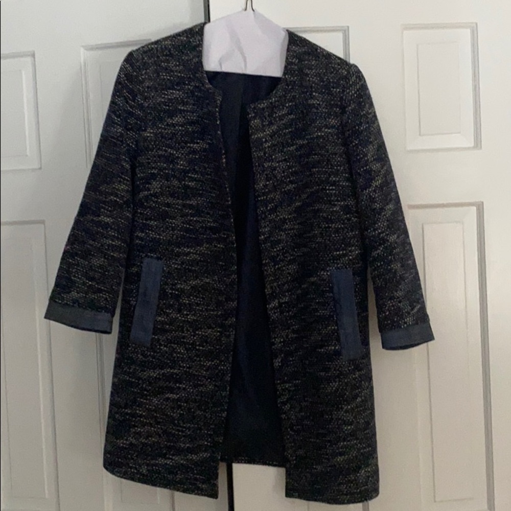 Tweed and denim open jacket
